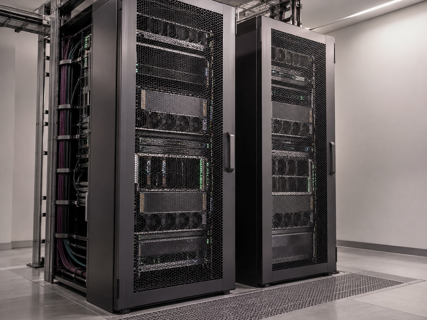 Server cabinets showing the physical infrastructure involved in operating a model